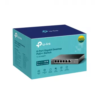 TP-Link TL-SG1006PP 6 prievadų Gigabit darbalaukio jungiklis su 3 PoE+ ir 1 PoE++ prievadais