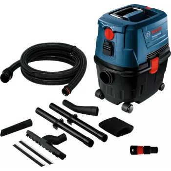Bosch GAS 15 PS Professional cilindrinis dulkių siurblys sausam valymui, 1100 W, 15 L dulkių maišas, 8 L skysčio talpa, 270 mbar