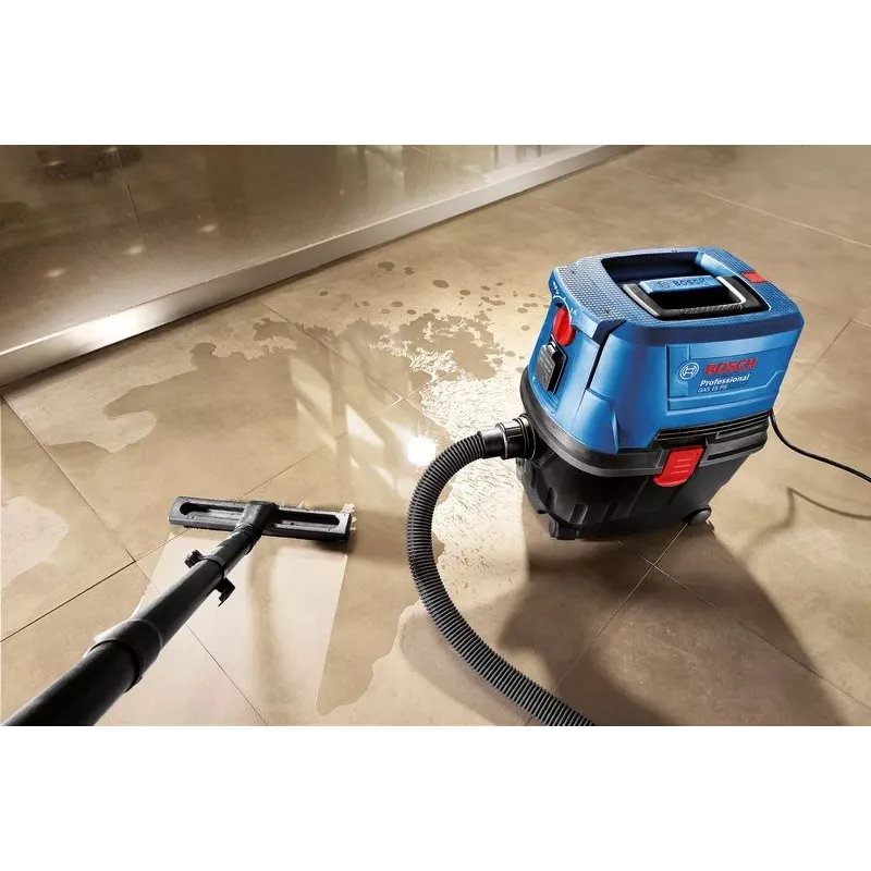 Bosch GAS 15 PS Professional cilindrinis dulkių siurblys sausam valymui, 1100 W, 15 L dulkių maišas, 8 L skysčio talpa, 270 mbar