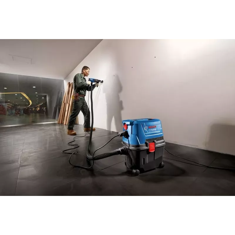 Bosch GAS 15 PS Professional cilindrinis dulkių siurblys sausam valymui, 1100 W, 15 L dulkių maišas, 8 L skysčio talpa, 270 mbar