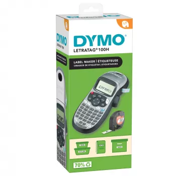 DYMO LetraTag LT-100H nešiojamas etikečių spausdintuvas su ABC klaviatūra ir LCD ekranu, sidabrinis
