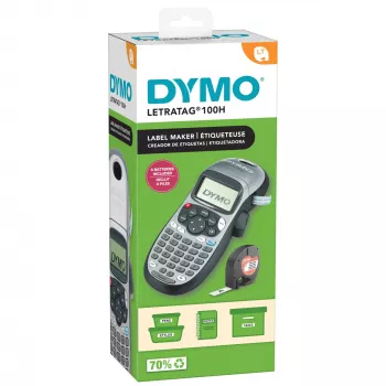 DYMO LetraTag LT-100H nešiojamas etikečių spausdintuvas su ABC klaviatūra ir LCD ekranu, sidabrinis