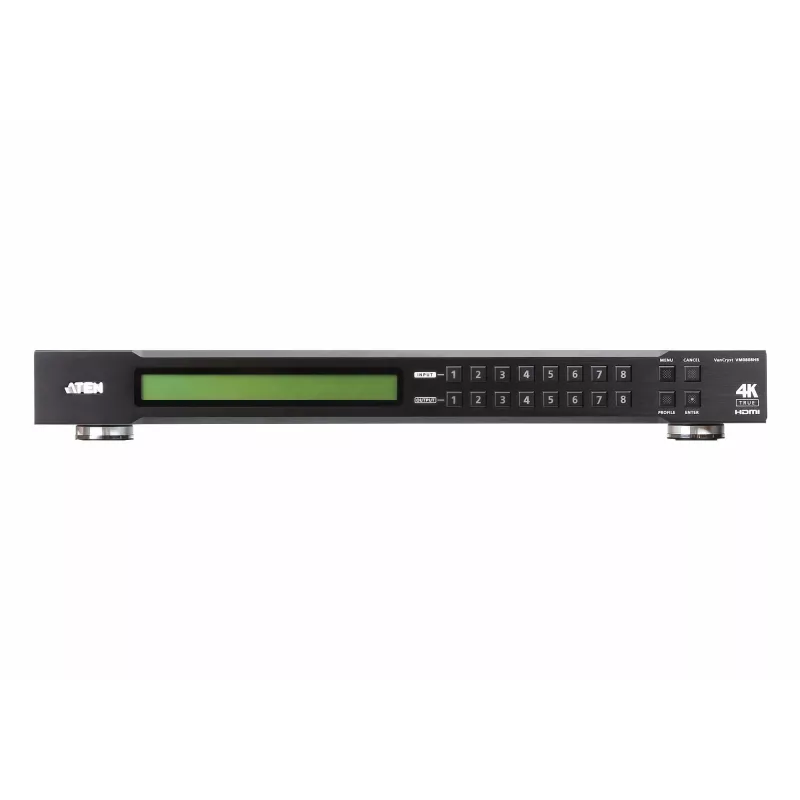 ATEN VM0808HB 8x8 True 4K HDMI matricinis jungiklis, AV signalų perjungiklis, 18 Gbit/s, 600 MHz, 4096 x 2160 pikselių, juodas