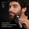 Braun BeardTrimmer 9 BT9560 barzdos kirpimo mašinėlė, baterija, 52 mm, 2 cm, šlapias ir sausas, juoda, sidabrinė