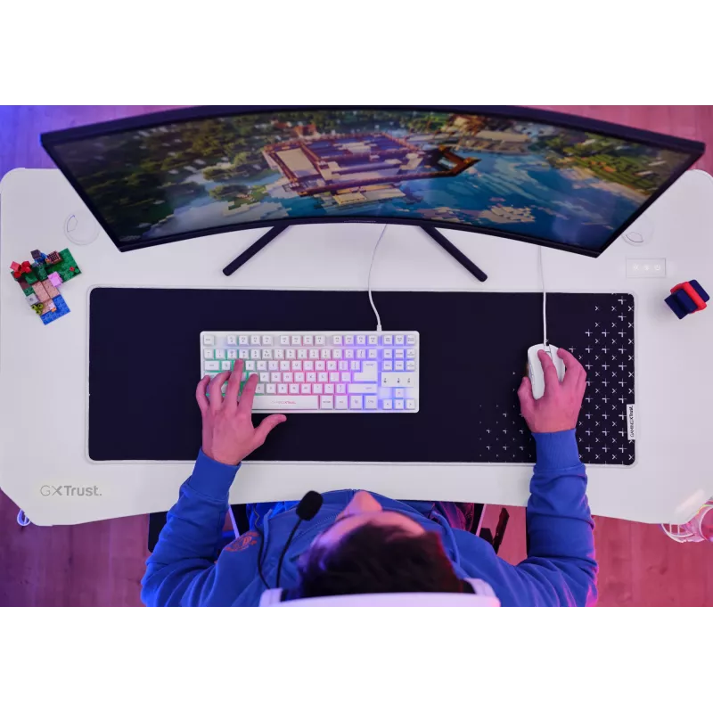 Trust GXT 709W LUMINUS Baltas žaidimų stalas su RGB apšvietimu