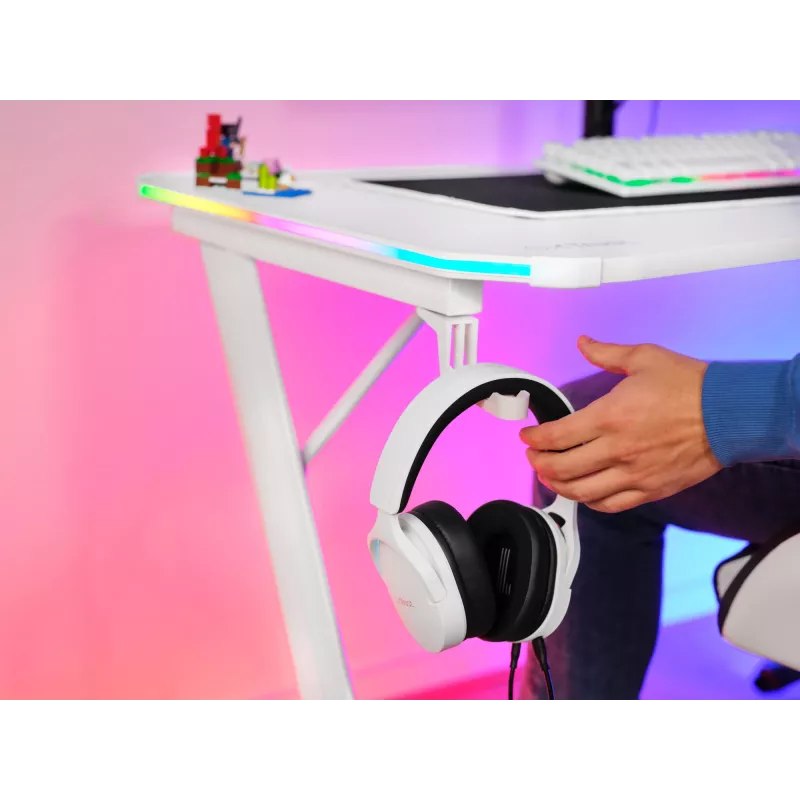 Trust GXT 709W LUMINUS Baltas žaidimų stalas su RGB apšvietimu