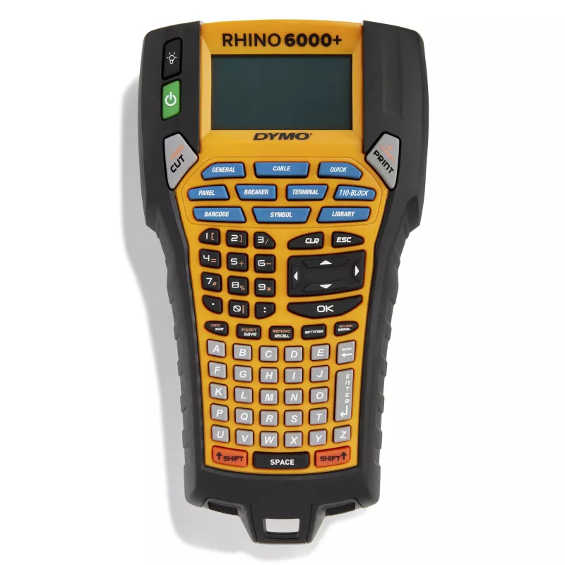DYMO Rhino 6000+ Pramoninis etikečių spausdintuvas su nešiojimo dėklu, 1 vinilo ir 1 nailono juostele bei įkraunama baterija