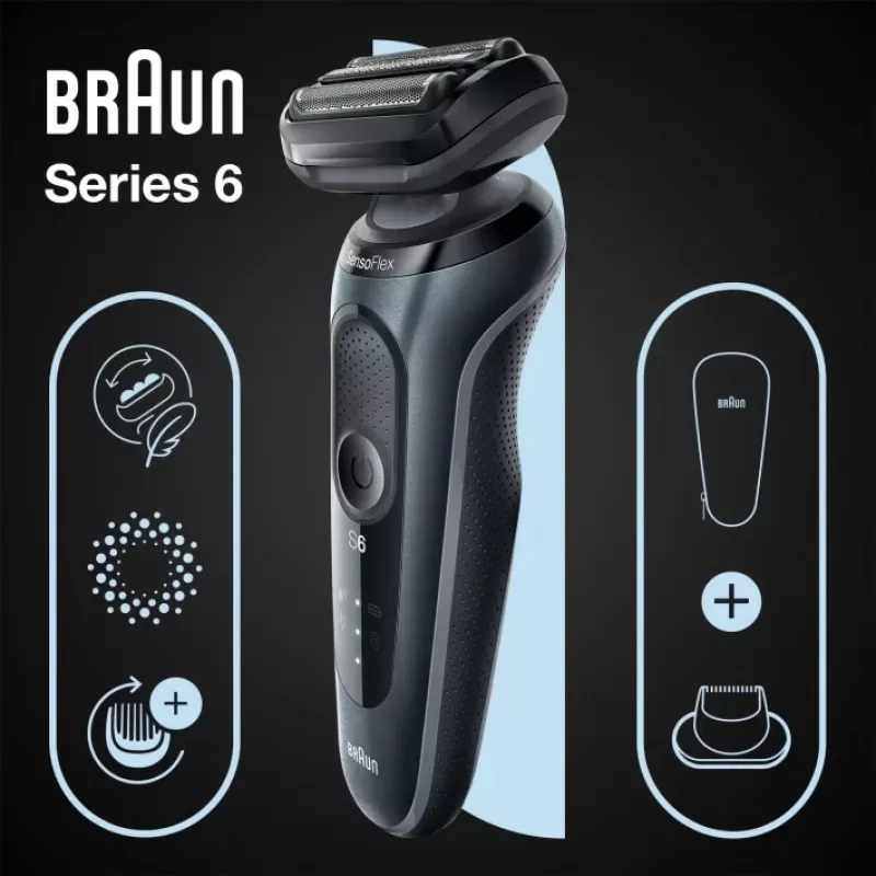 Braun Series 6 61-N1200s folijos skustuvas, juodas