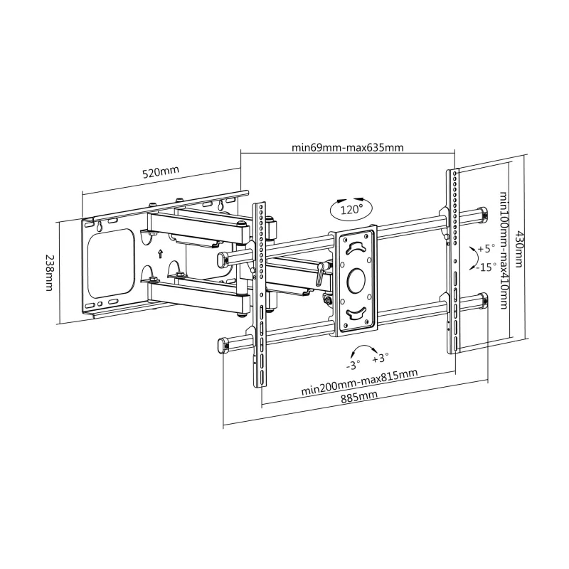 Equip TV sieninis laikiklis su pakreipimu ir pasukimu, 37-90 col., VESA 200x200-816x410 mm, juodas