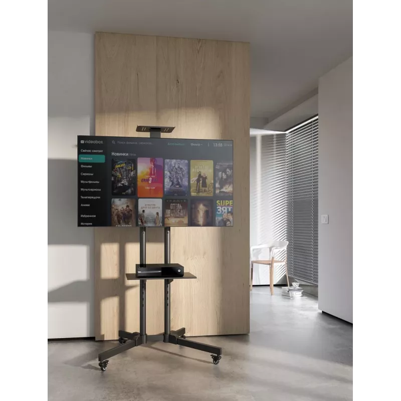 Equip Economy Daugiafunkcinis TV vežimėlis, 50 kg, 94 cm (37 col.), 177,8 cm (70 col.), 600 x 400 mm, aukščio reguliavimas, juodas