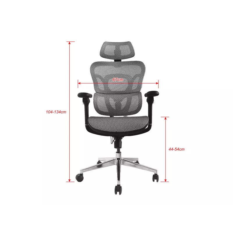 Ergonomiškas biuro kėdė Equip Premium su galvos atrama ir porankiais, pilka