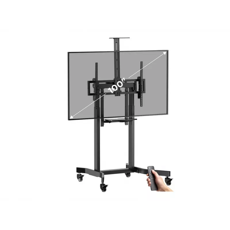 Equip 55–100 colių mobilus motorizuotas LFD vežimėlis, 2,54 m (100 colių), 200 x 200 mm, 800 x 600 mm, -10 – 5°, aliuminis, plastikas, nerūdijantis plienas, juoda