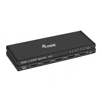 Equip Ultra Slim 4 prievadų HDMI 2.0 skirstytuvas, HDMI, 4x HDMI, 3840 x 2160 pikselių, Juoda, Aliuminis, 4K Ultra HD