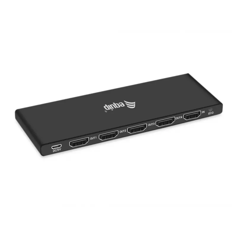 Equip Ultra Slim 4 prievadų HDMI 2.0 skirstytuvas, HDMI, 4x HDMI, 3840 x 2160 pikselių, Juoda, Aliuminis, 4K Ultra HD