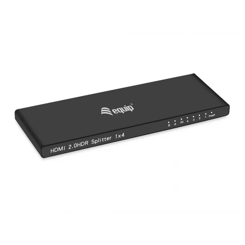 Equip Ultra Slim 4 prievadų HDMI 2.0 skirstytuvas, HDMI, 4x HDMI, 3840 x 2160 pikselių, Juoda, Aliuminis, 4K Ultra HD