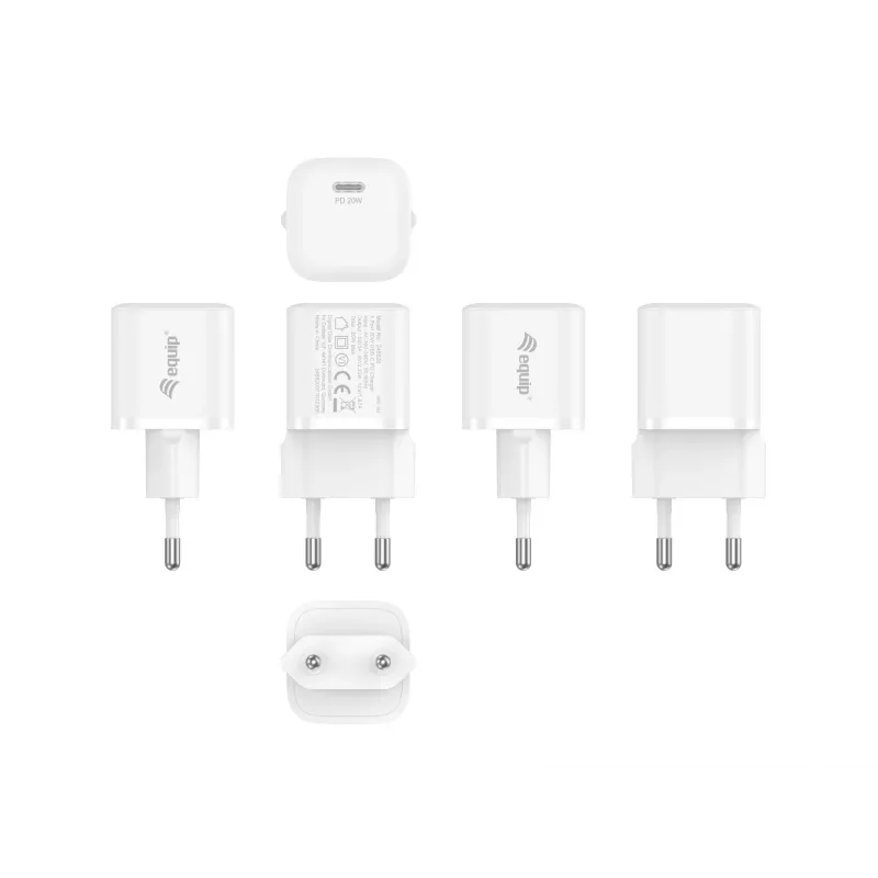 Equip 1 prievado 20W USB-C PD įkroviklis, 25 vnt./pakuotė, vidaus, AC, 12 V, balta