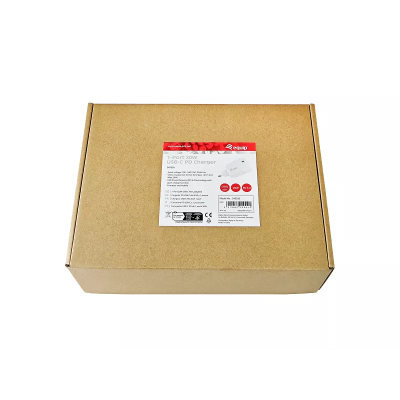 Equip 1 prievado 20W USB-C PD įkroviklis, 25 vnt./pakuotė, vidaus, AC, 12 V, balta