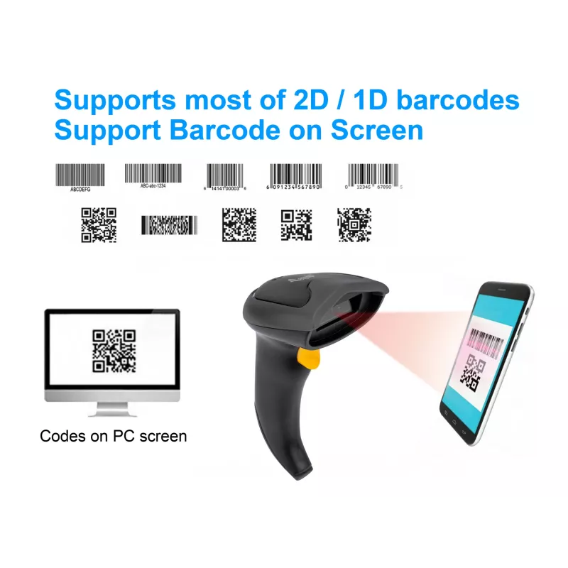 Equip Wireless 2D dviejų režimų brūkšninių kodų skaitytuvas su stovu, 2.4GHz + Bluetooth