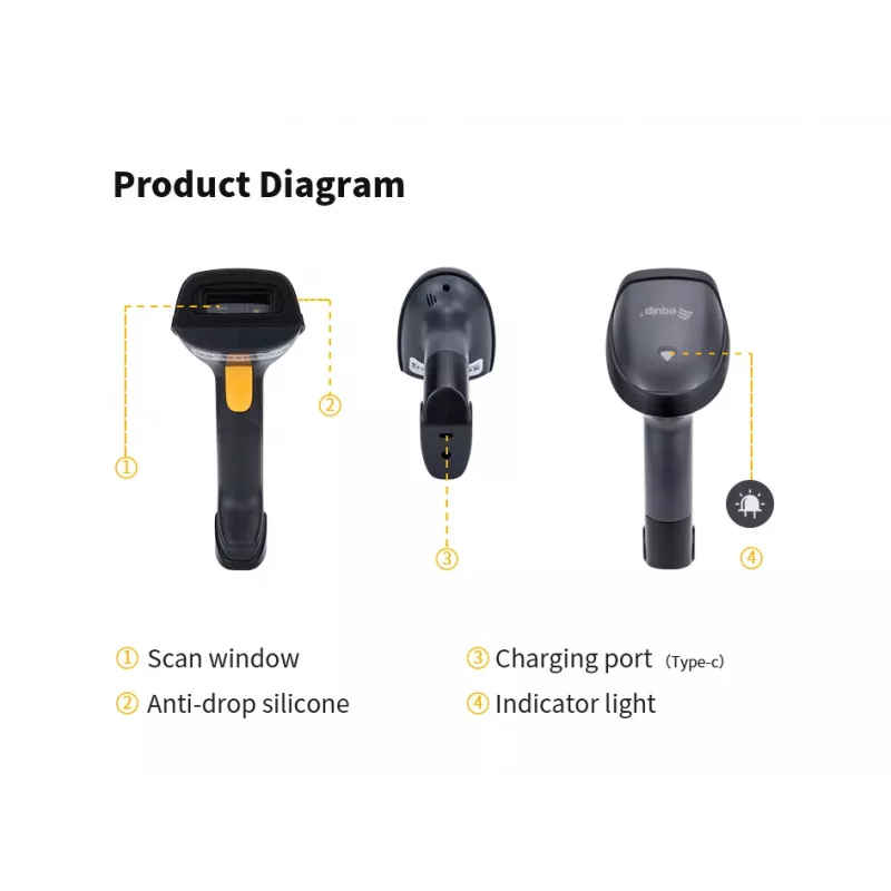 Equip Wireless 2D dviejų režimų brūkšninių kodų skaitytuvas su stovu, 2.4GHz + Bluetooth