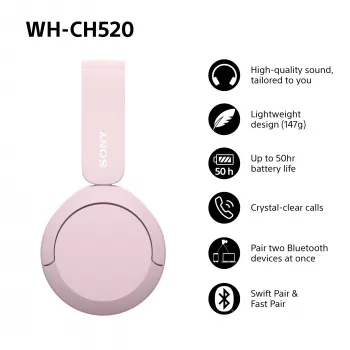 Sony WHCH520P.CE7 belaidės ausinės, rožinės