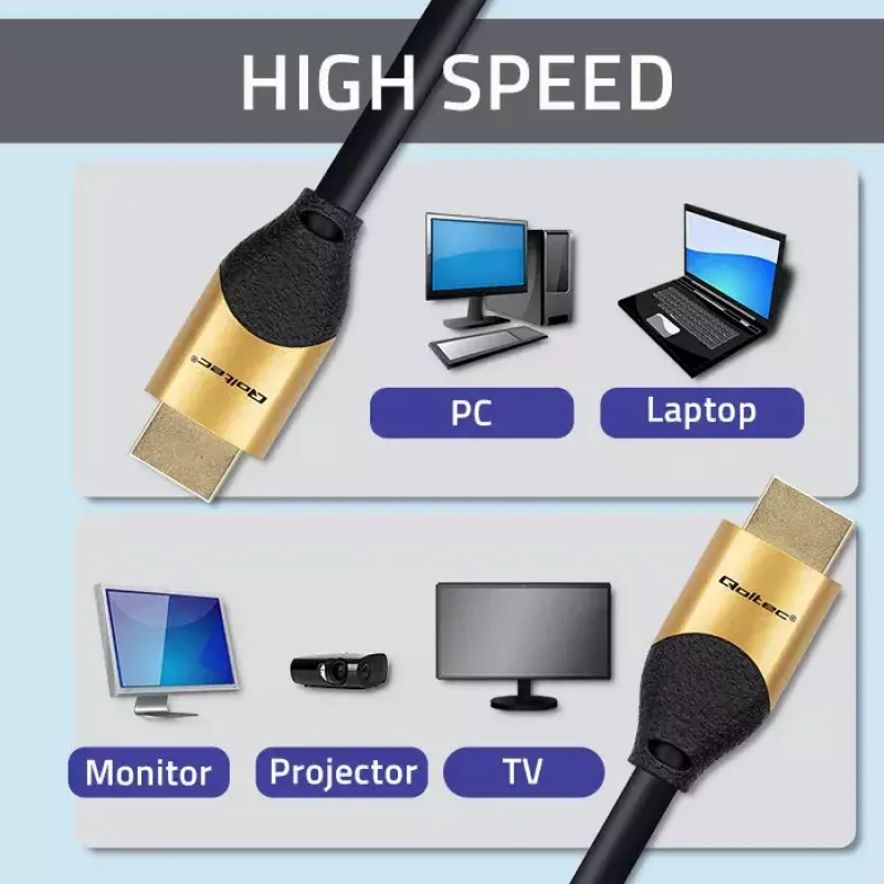 HDMI kabelis QOLTEC 50354 1 m — HDMI A tipo į A, 48 Gbit/s, 7680×4320, 240 Hz, 30AWG, PVC apvalkalas, juodas