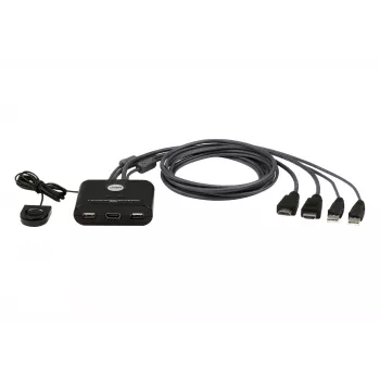 ATEN CS22HF 2 prievadų USB FHD HDMI KVM jungiklis, 1920 x 1200 pikselių, Full HD, 1,518 W, juodas
