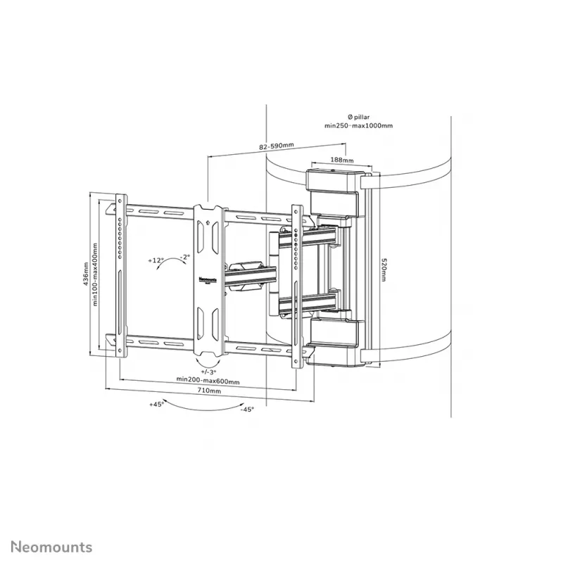 Neomounts WL40S-910BL16 TV laikiklis ant stulpo 40-70 col. - pilnas judesys - skersmuo 25-100 cm