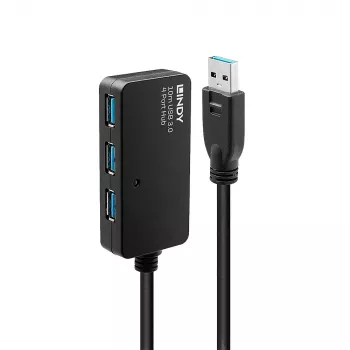 Lindy 10m USB 3.0 aktyvus ilginimo stotelė Pro Hub, USB 3.2 Gen 1 (3.1 Gen 1) Type-A, USB 3.2 Gen 1 (3.1 Gen 1) Type-A, 5000 Mbit/s, juoda, plastikas, apvalus laidas