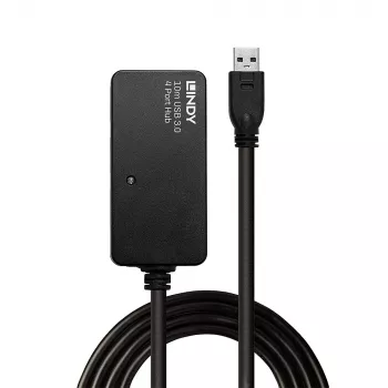 Lindy 10m USB 3.0 aktyvus ilginimo stotelė Pro Hub, USB 3.2 Gen 1 (3.1 Gen 1) Type-A, USB 3.2 Gen 1 (3.1 Gen 1) Type-A, 5000 Mbit/s, juoda, plastikas, apvalus laidas