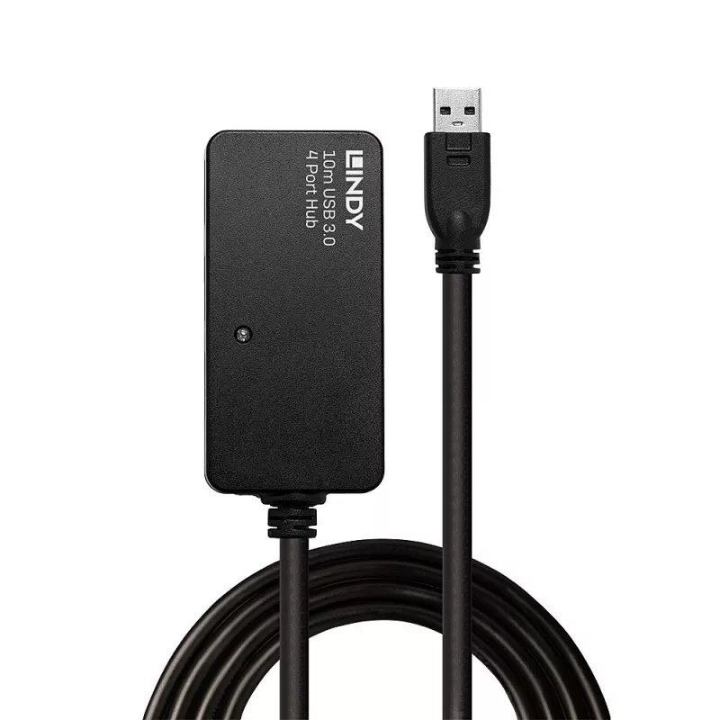 Lindy 10m USB 3.0 aktyvus ilginimo stotelė Pro Hub, USB 3.2 Gen 1 (3.1 Gen 1) Type-A, USB 3.2 Gen 1 (3.1 Gen 1) Type-A, 5000 Mbit/s, juoda, plastikas, apvalus laidas