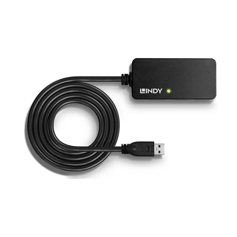 Lindy 10m USB 3.0 aktyvus ilginimo stotelė Pro Hub, USB 3.2 Gen 1 (3.1 Gen 1) Type-A, USB 3.2 Gen 1 (3.1 Gen 1) Type-A, 5000 Mbit/s, juoda, plastikas, apvalus laidas
