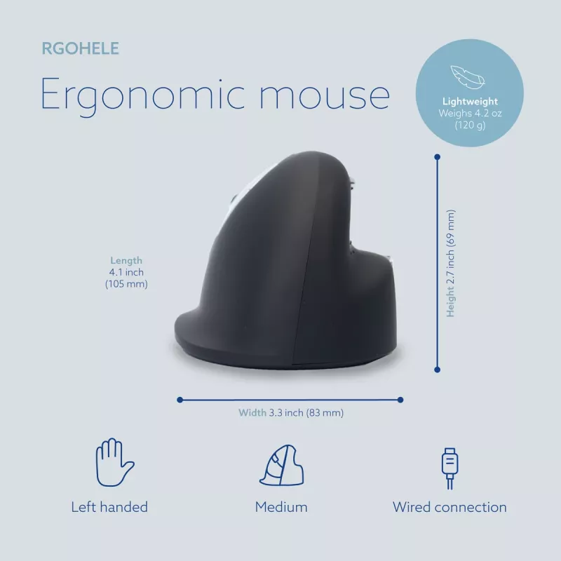 R-Go Tools ergonominė pelė R-Go HE Break su pertraukų programine įranga, vidutinė (rankos dydis 165-185 mm), kairiarankiams, laidinė, juoda