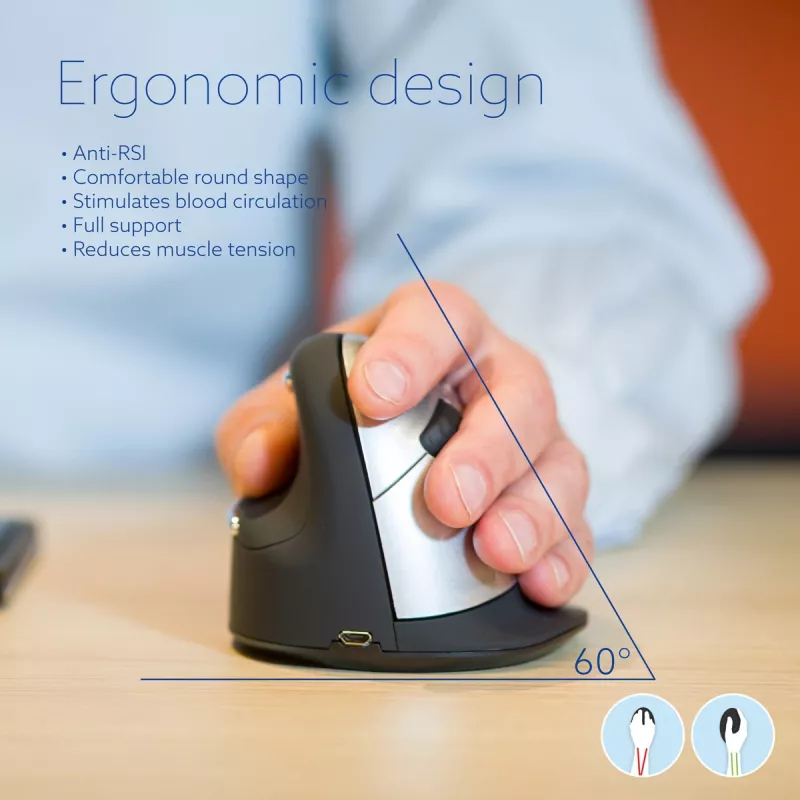 Ergonominė pelė R-Go HE Break su pertraukų programine įranga, didelė (rankos dydis ≥ 185 mm), kairiarankiams, Bluetooth, juoda