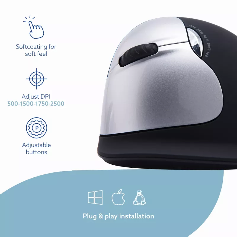 Ergonominė pelė R-Go HE Break su pertraukų programine įranga, didelė (rankos dydis ≥ 185 mm), kairiarankiams, Bluetooth, juoda