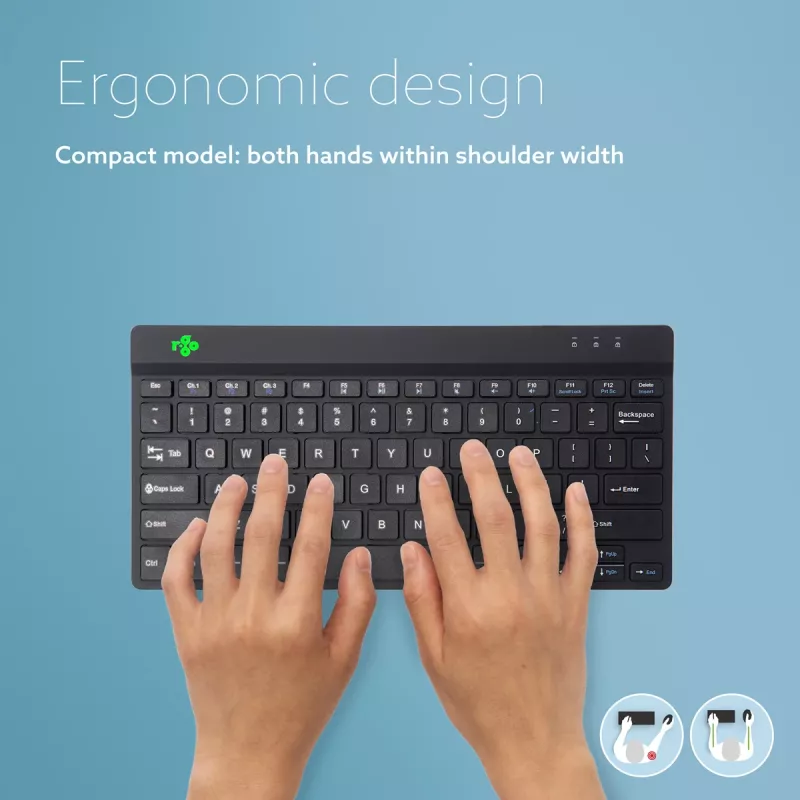 Ergonominė klaviatūra R-Go Compact Break, kompaktiška su pertraukų programine įranga, QWERTY (US), Bluetooth, juoda