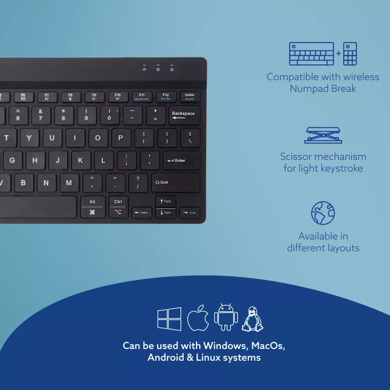 Ergonominė klaviatūra R-Go Compact Break, kompaktiška su pertraukų programine įranga, QWERTY (US), Bluetooth, juoda
