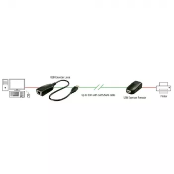 Lindy 50m USB 2.0 Cat.6 prailgintuvas, tinklo siųstuvas ir imtuvas, 50 m, 480 Mbit/s, Cat5, Cat5e, Cat6, LG-8311, juodas