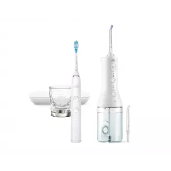 Philips Cordless Power Flosser HX3886/41 DiamondClean 9000, suaugusiems, soninis dantų šepetėlis, kasdienė priežiūra, gilus valymas, dantenų priežiūra, balinimas, baltas, baterija, įmontuota baterija
