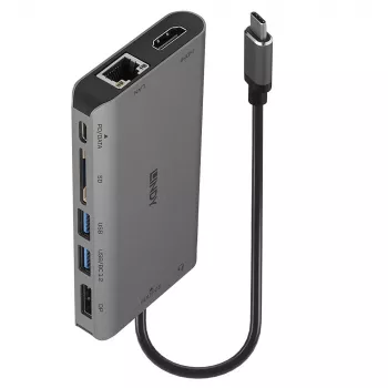 Lindy DST-Mini XT, USB-C nešiojamojo kompiuterio mini dokų stotis su vienu ekranu (4K) arba dviem ekranais (Full HD) ir 100 W įkrovimo perdavimu