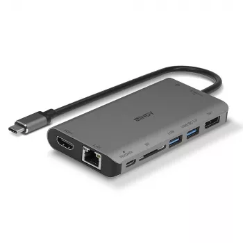 Lindy DST-Mini XT, USB-C nešiojamojo kompiuterio mini dokų stotis su vienu ekranu (4K) arba dviem ekranais (Full HD) ir 100 W įkrovimo perdavimu