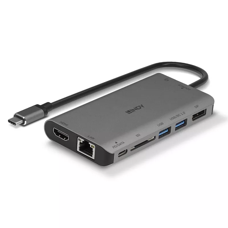 Lindy DST-Mini XT, USB-C nešiojamojo kompiuterio mini dokų stotis su vienu ekranu (4K) arba dviem ekranais (Full HD) ir 100 W įkrovimo perdavimu