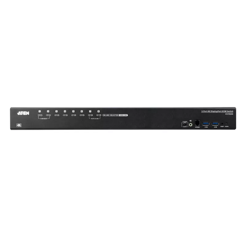 ATEN CS19208 8 prievadų USB 3.0 4K DisplayPort KVM jungiklis, 4096 x 2160 pikselių, 4K Ultra HD, 18.44 W, juodas