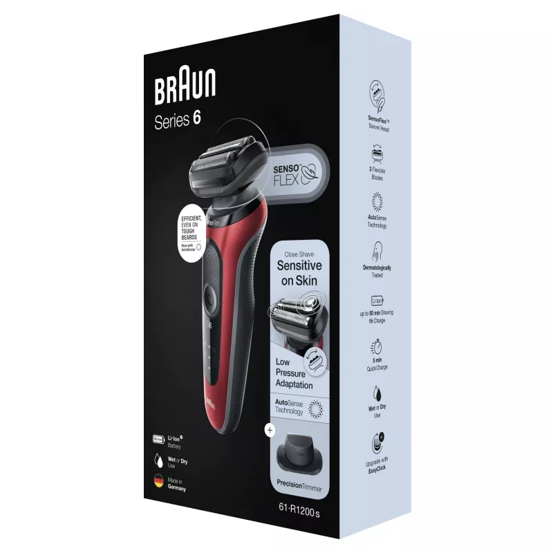 Folijos skutimosi aparatas Braun Series 6 61-R1200s SensoFlex SensoFoil juodai raudonas