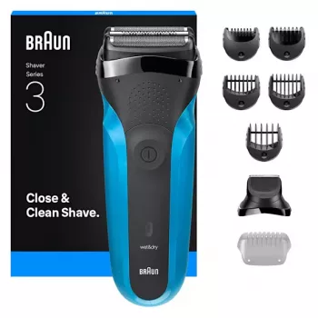 Braun Series 3 310BT folijos skutimosi aparatas su kirpimo antgaliu, juodas/mėlynas
