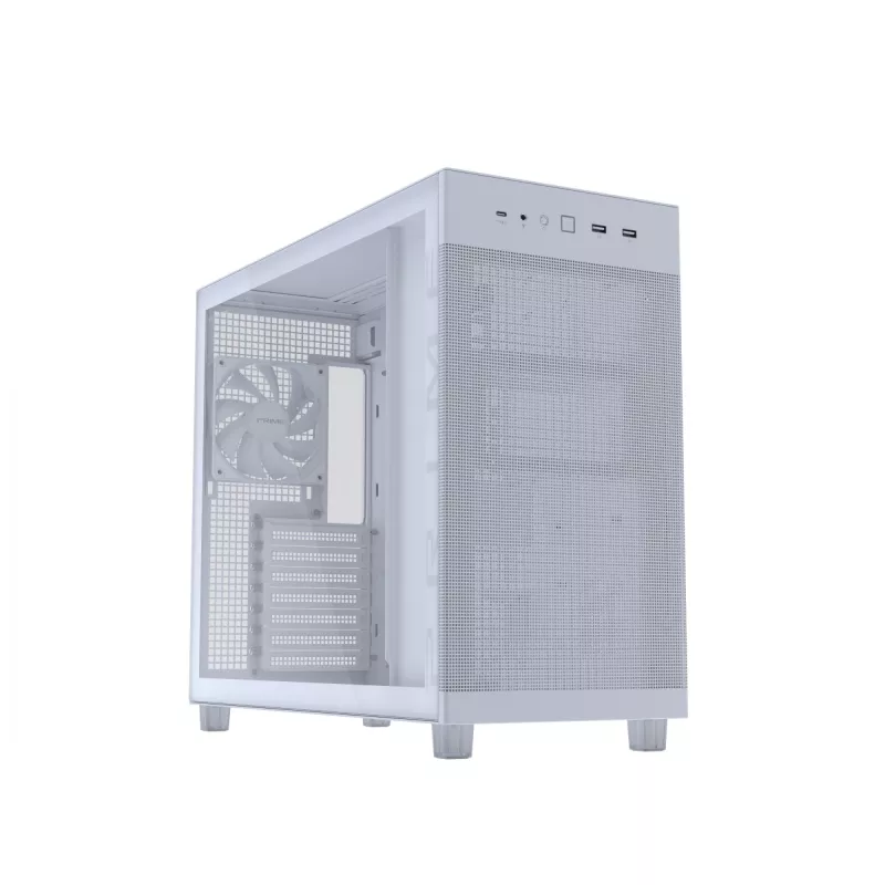 Korpusas ASUS PRIME AP303 TG White – ATX/Micro-ATX/Mini-ITX, grūdintas stiklas, USB-C, 360 mm GPU palaikymas