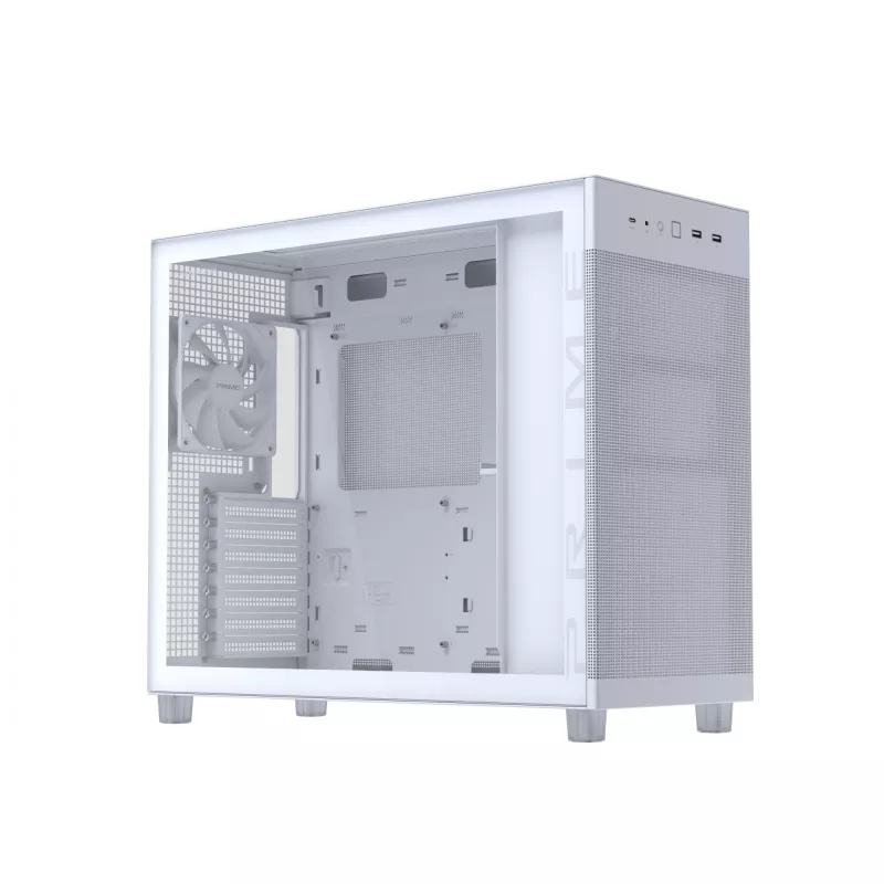 Korpusas ASUS PRIME AP303 TG White – ATX/Micro-ATX/Mini-ITX, grūdintas stiklas, USB-C, 360 mm GPU palaikymas