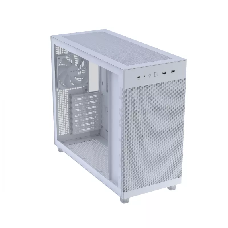 Korpusas ASUS PRIME AP303 TG White – ATX/Micro-ATX/Mini-ITX, grūdintas stiklas, USB-C, 360 mm GPU palaikymas