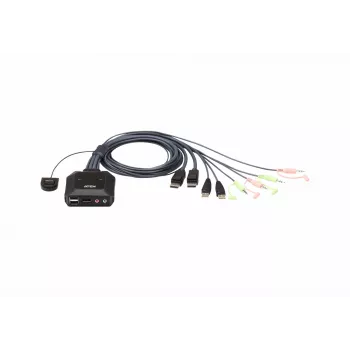 KVM jungiklis ATEN CS22DP-AT 2 prievadų USB DisplayPort, 4K@30Hz, USB-A konsolė, garsas, 1,2 m laidas