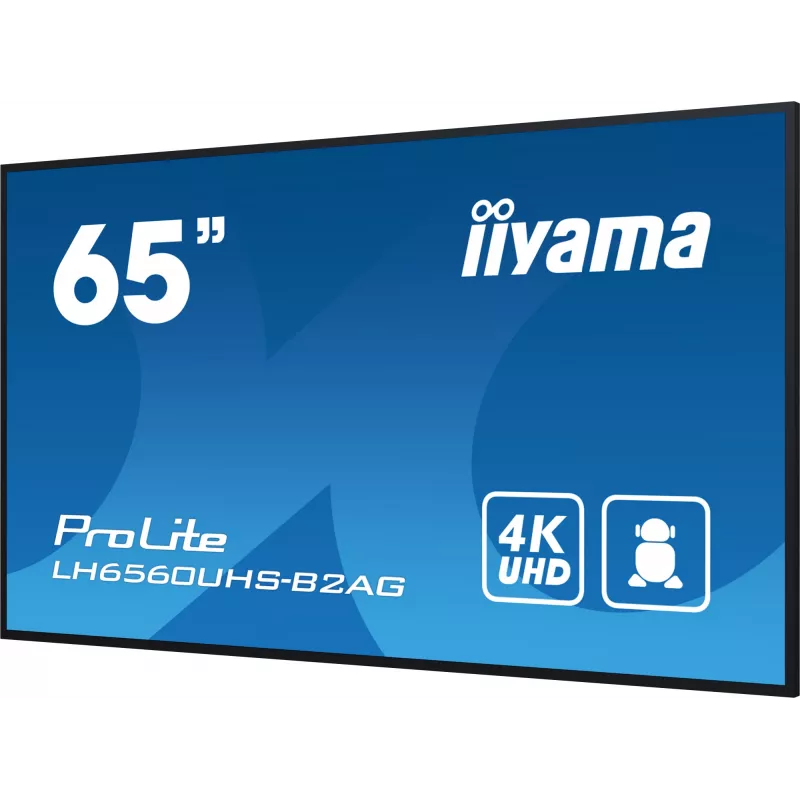 iiyama LH6560UHS-B2AG Skaitmeninis ženklas 163,8 cm (64,5 col.) LED Wi-Fi 500 cd/m² 4K Ultra HD Juodas su Android 11 24/7