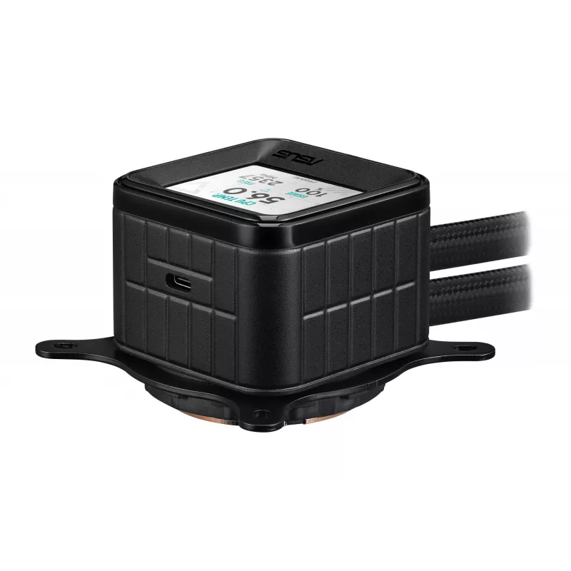 Skysčio aušintuvas ASUS Prime LC 360 ARGB LCD — 360 mm radiatorius, 3x 120 mm ventiliatoriai, LCD, PWM, juodas